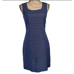 Ann Taylor 100% Silk Tank Shift Dress Navy White Pinstripes Size 2